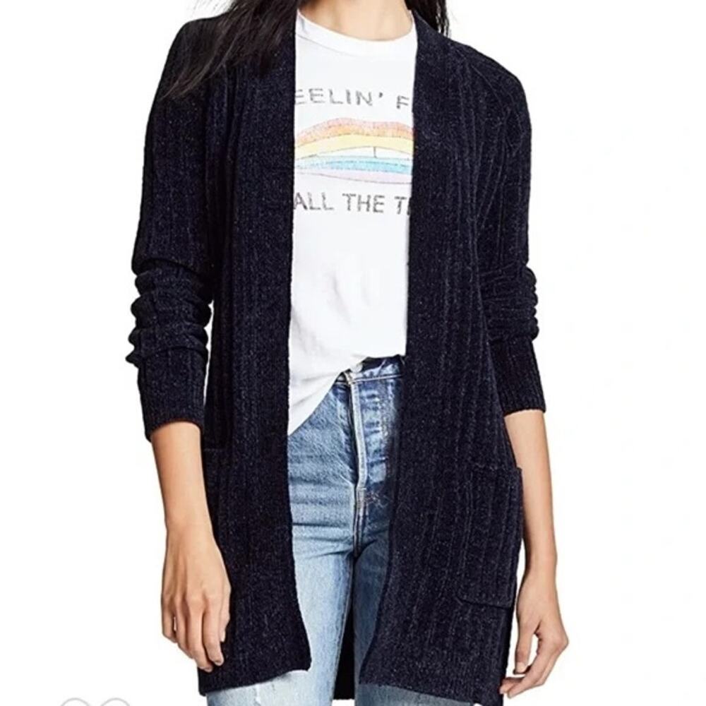 BB Dakota Ribbed Chenille Long Sleeve Duster Cardigan Black XS